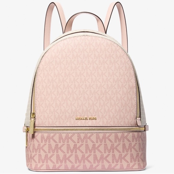 Michael Kors Handbags - Michael Kors Rhea Medium Color-Block Signature Logo Backpack Powder Blush Multi
